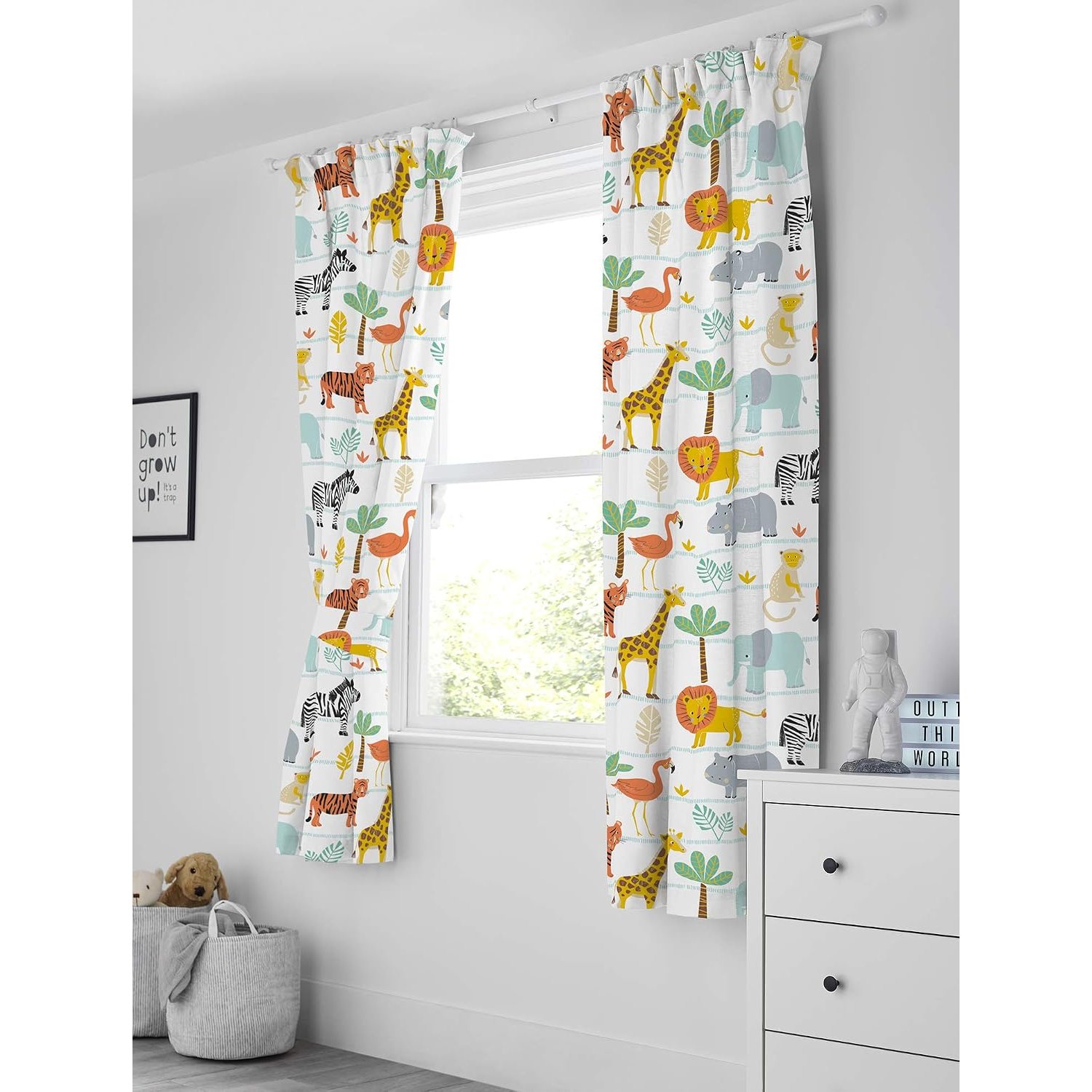 Bloomsbury Mill Kids Lined Curtains with Tiebacks - Safari Adventure - Jungle Animals - 66" x 72"