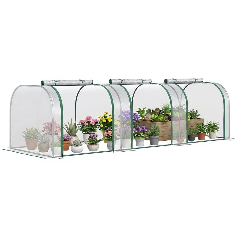 Outsunny PVC Tunnel Greenhouse Green Grow House Steel Frame for Garden Backyard with Zipper Doors 295x100x80 cm, Clear