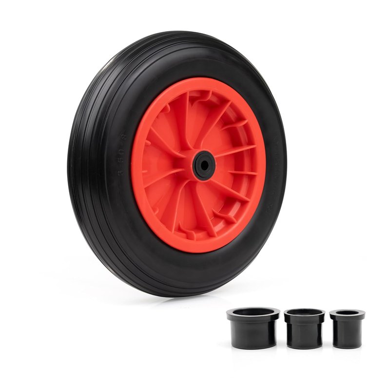 Crystals 14” Wheelbarrow Wheel Puncture Proof 3.50-4.00/8 | Heavy Duty Solid Wheelbarrow Tyre Replacement for Wheelbarrows, Garden Trolley, Truck (Red)