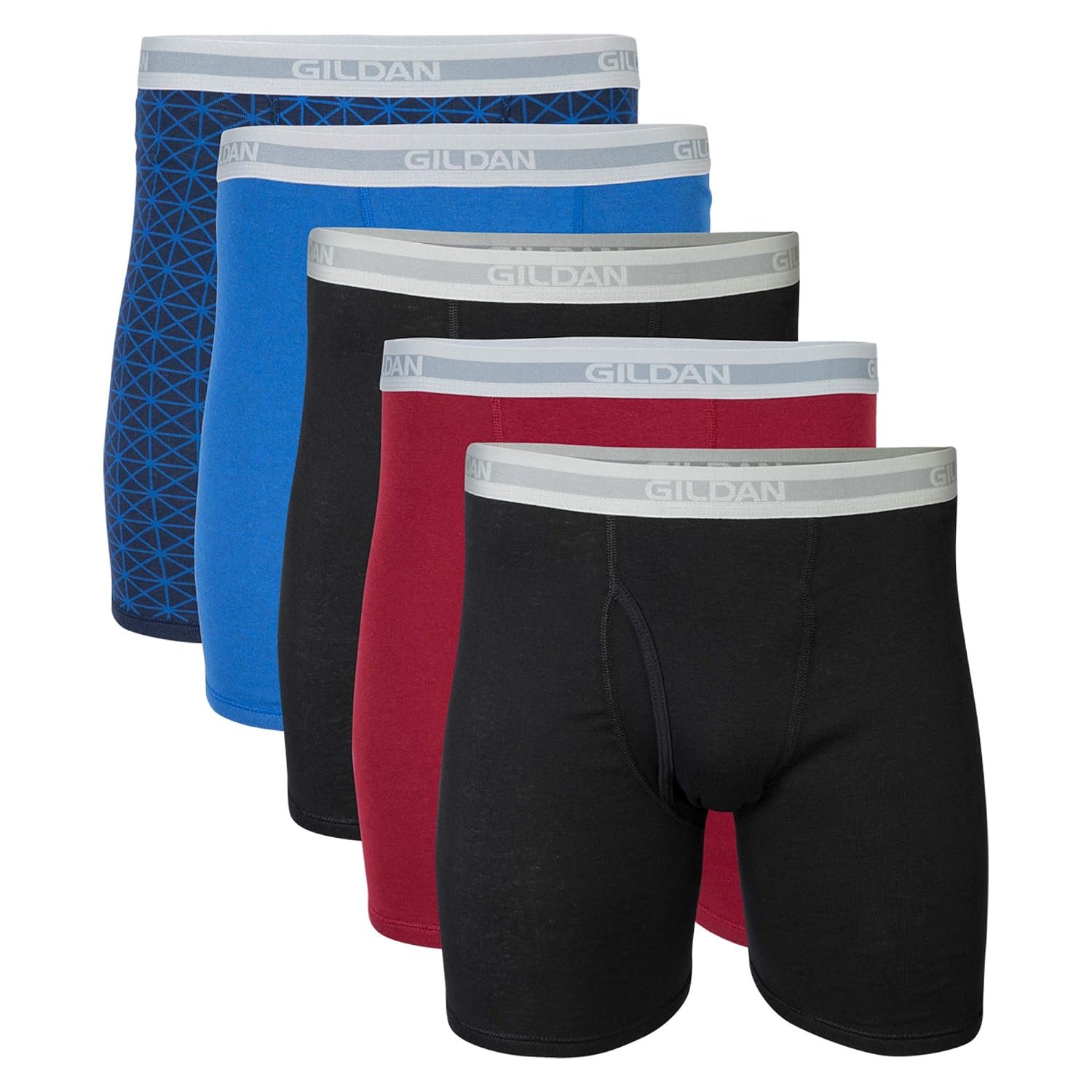 Gildan Men's Underwear Boxer Briefs, Multipack, Mixed Blue/Grey (5-Pack), XL (Pack of 5)