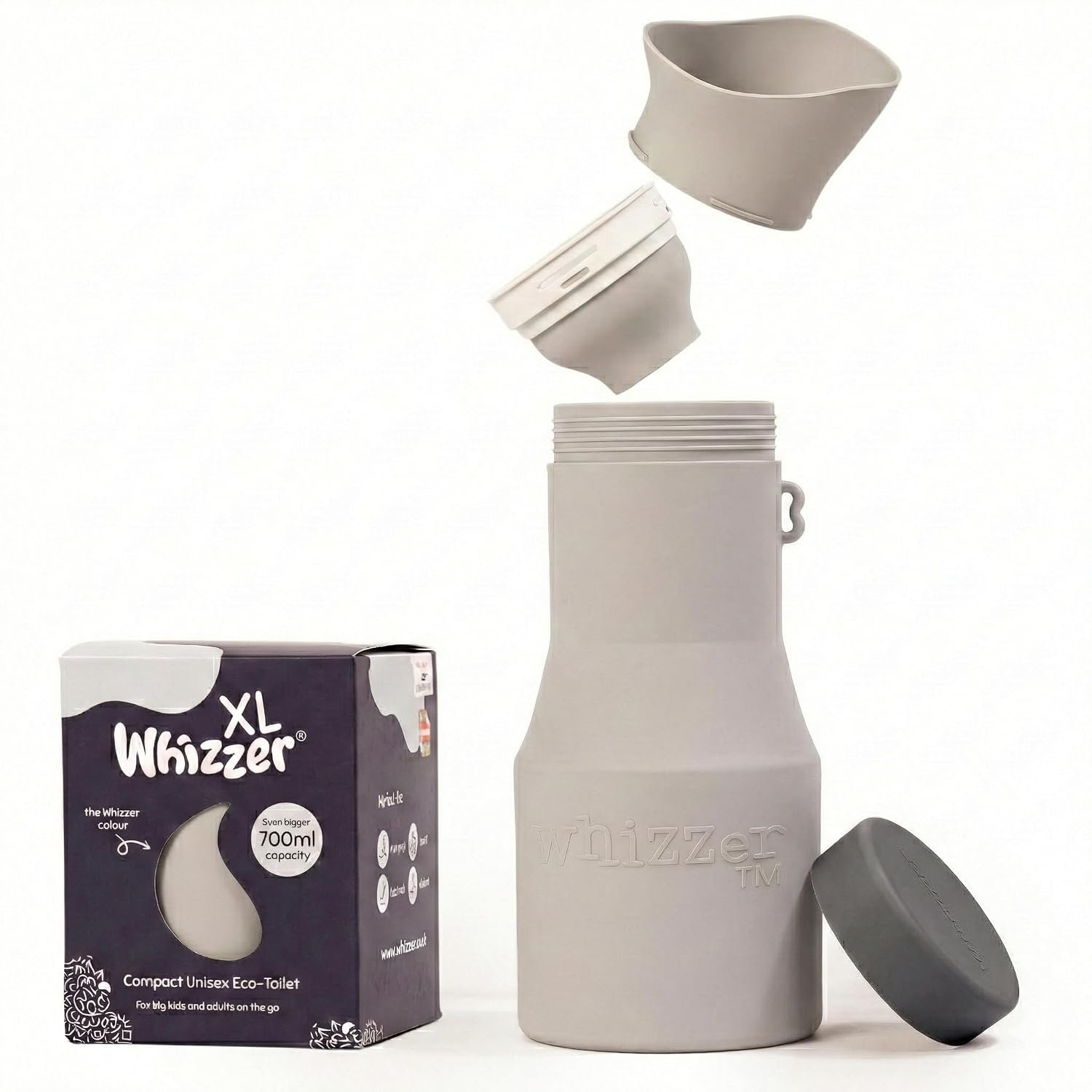 Whizzer™ - Discreet Portable Toilet For Adults - Seen on Dragons Den - Travel Essentials for Festivals, Camping, Caravans & Travel - Silicone Pee Bottle for Men & Women - Portable & Leakproof - 700ml