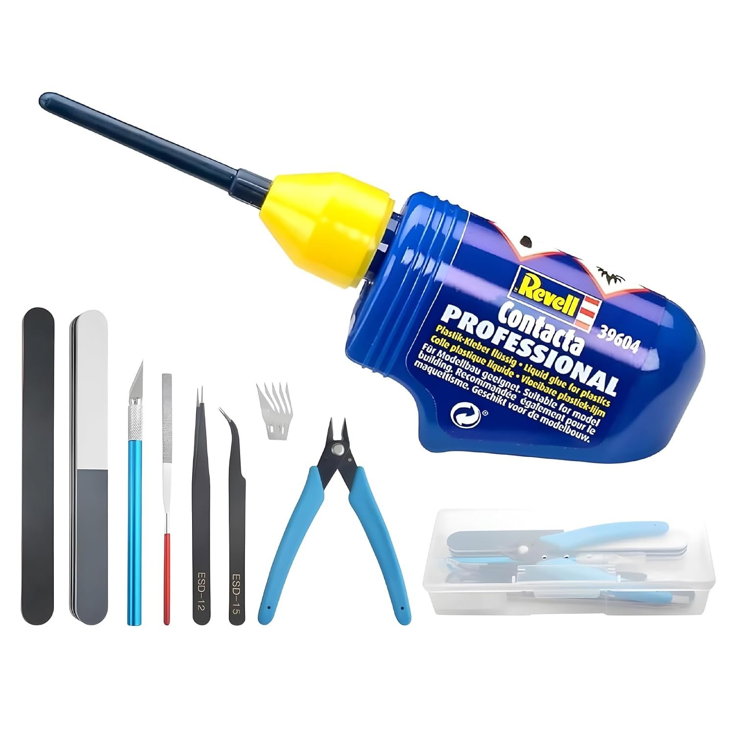 Revel Contacta Model Glue & Premium Model Making Tool Set - Perfect Set For Plastic Model Making - 25g Glue & 9pc Tool Set