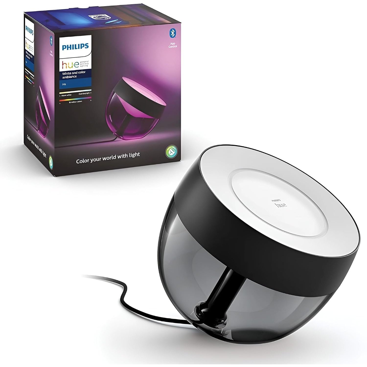 Philips Hue Iris Table Lamp - Durable LED Lighting - White and Coloured Light - Black - Dimmable - Connect to Hue Bluetooth or Bridge - Works with Alexa and Google Home