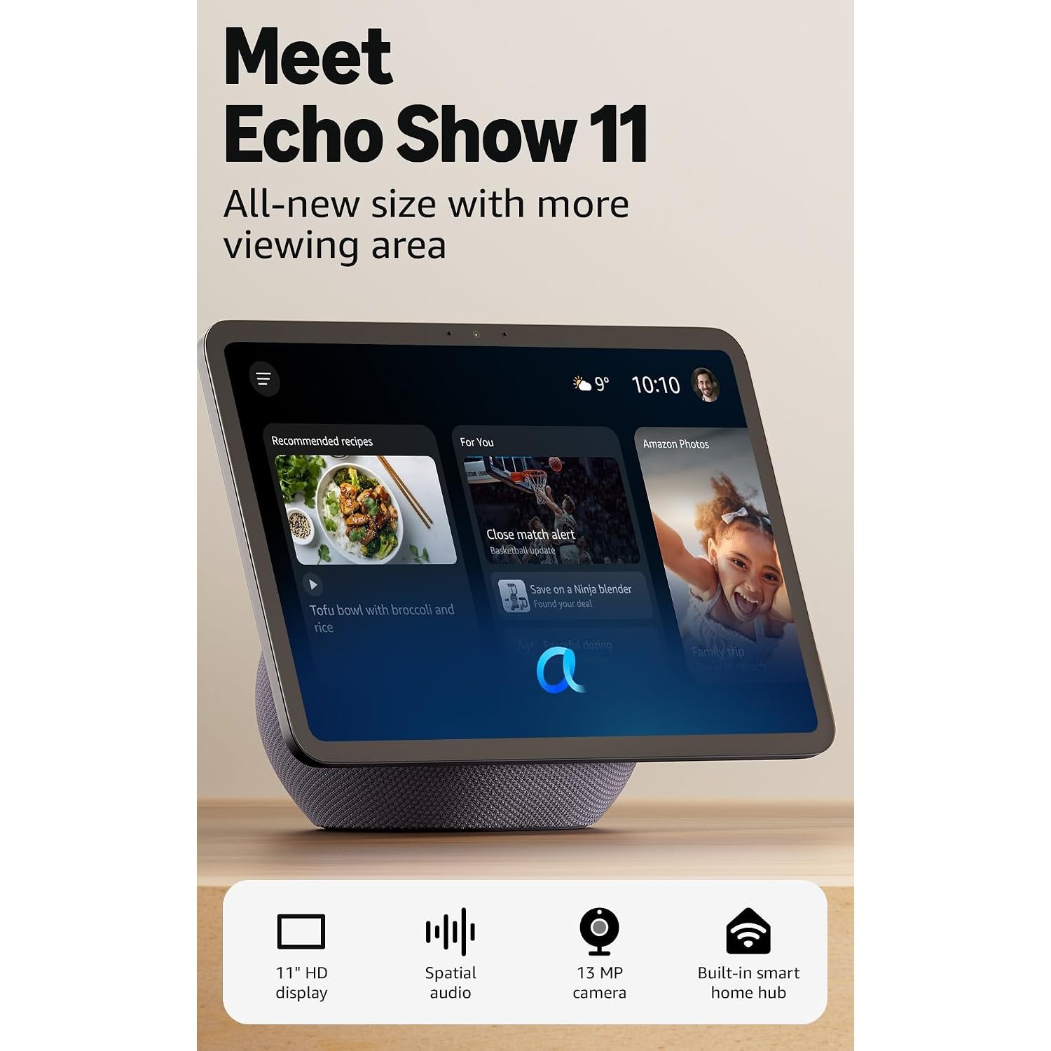 Amazon Echo Show 11 (newest gen), Vibrant Full-HD 11" display with more viewing area, spatial audio, Graphite, with Alexa+ Early Access