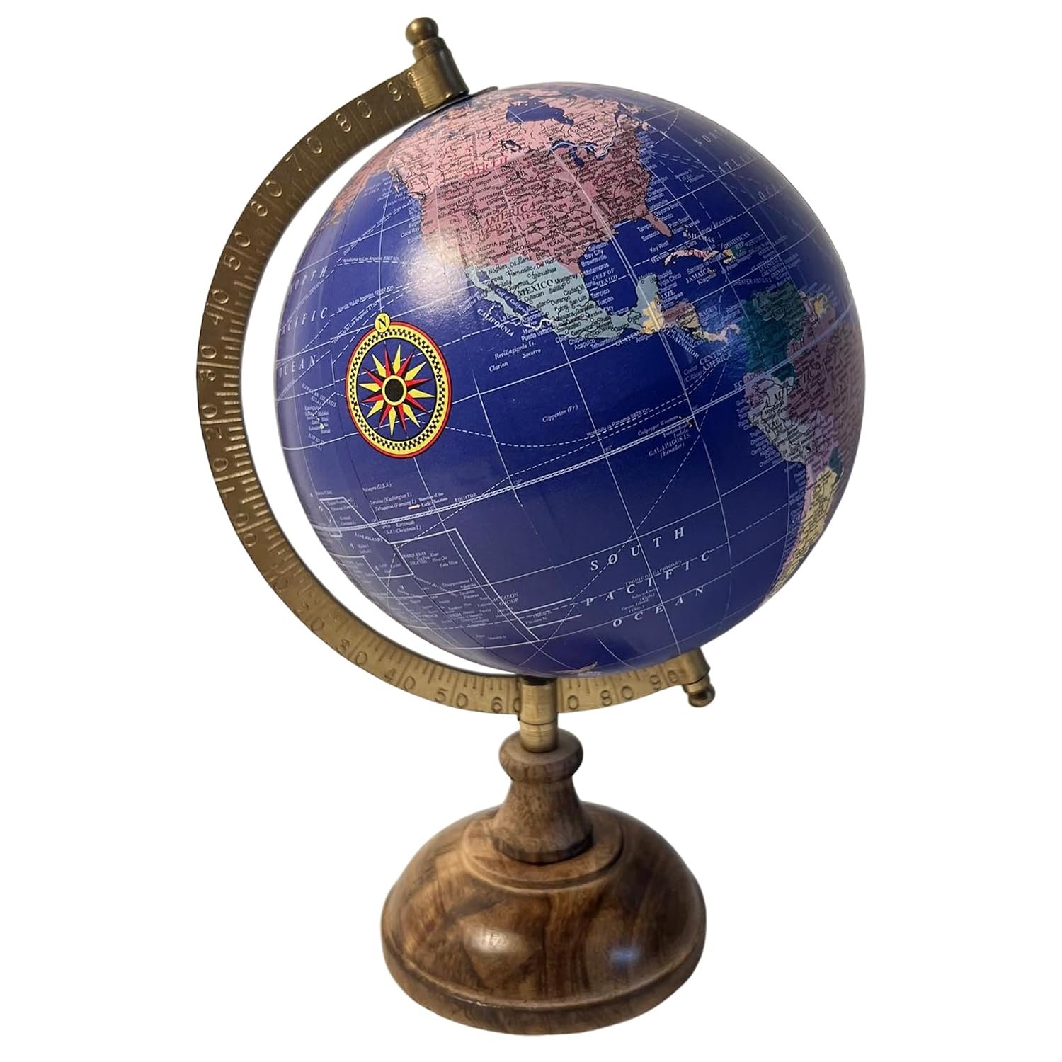 20cm Globe with Wooden Base & Metal Arc - Rotating Vintage World Globe, Educational Geographic Desktop Accessory