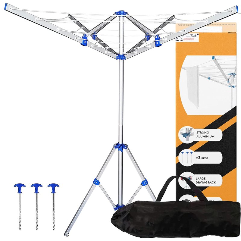 Xtremeauto Aluminium Rotary Washing Line Airers, Clothes Airer Outdoor, Portable, Foldable & Freestanding 4 Arm For Indoor & Outdoor Dryer Caravan, Silver