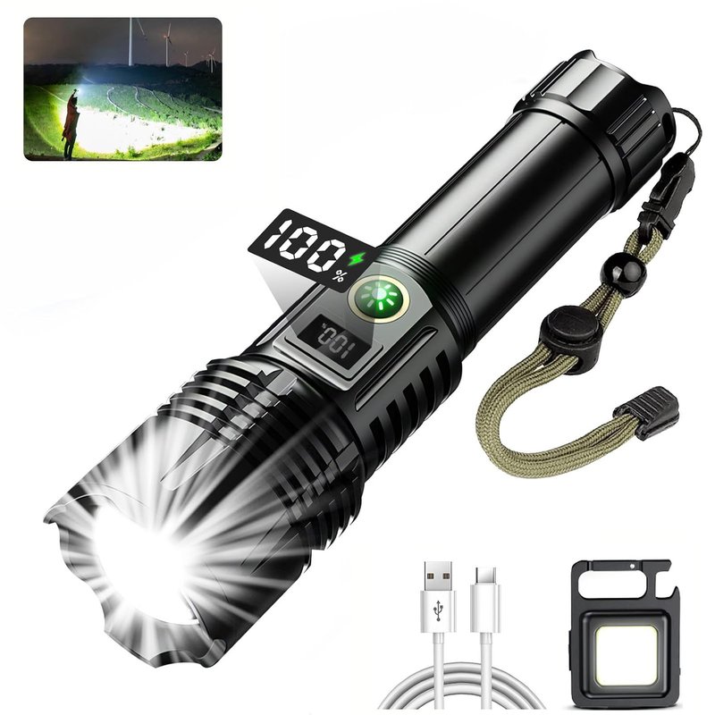 UNAGEA Rechargeable LED Torch,Super Bright 1000000 High Lumens Torches with 5 Modes, Powerful USB-C Flashlight 26650 Battery Long Lasting, Waterproof Tactical Flash Light for Camping, Emergencies (M)
