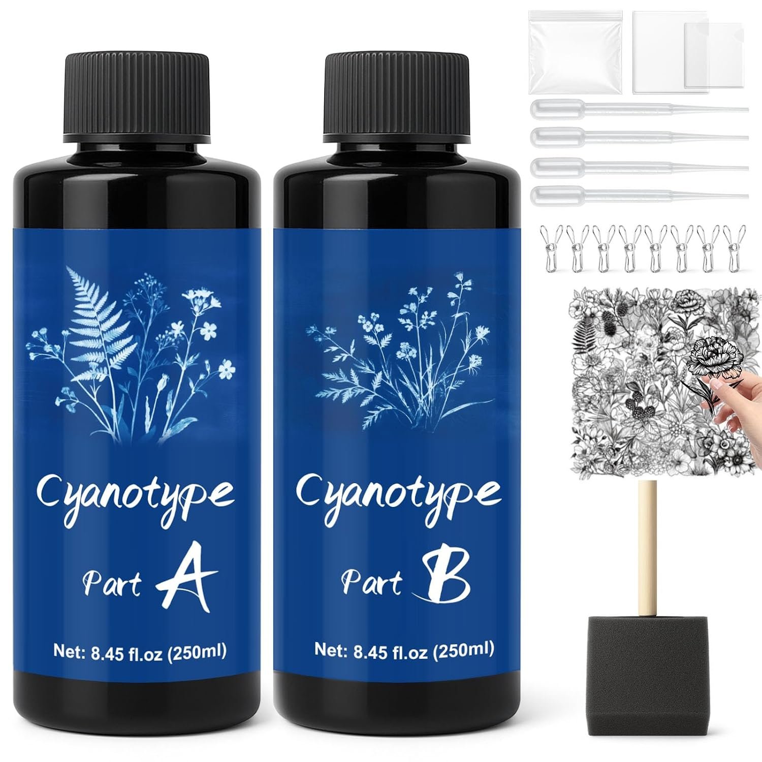 WAN2TLK Cyanotype Kit, Sun Printing Kit for Photographic Blueprints on Paper and Fabric, 2 Component Cyanotype Solution Sensitizer Set for Crafts DIY Project