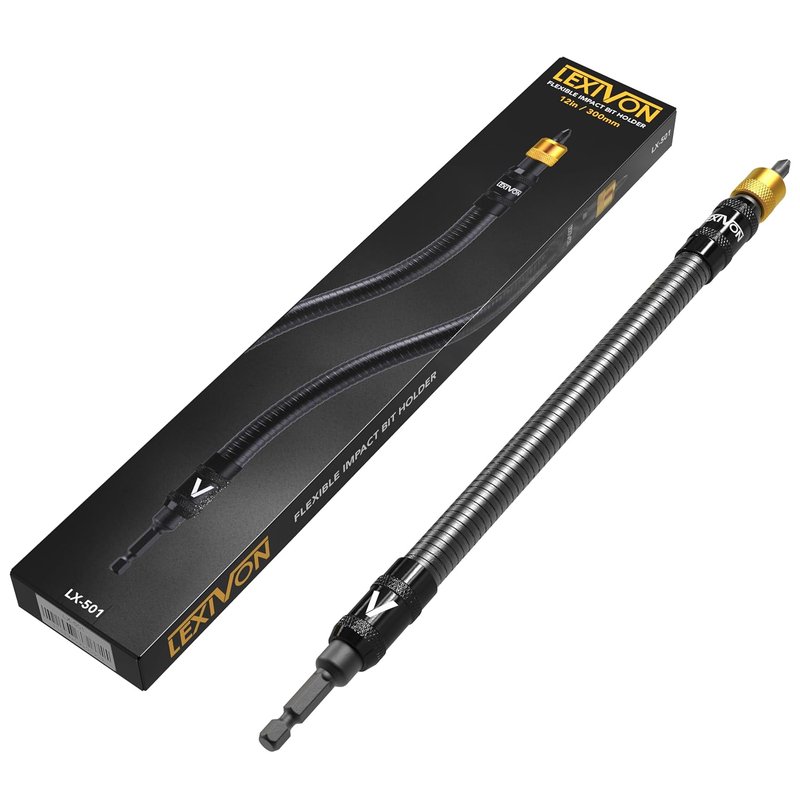 LEXIVON 12-inch Flexible Drill Bit Extension with Quick-Release Holder, 1/4 Inch Hex Shank (LX-501)