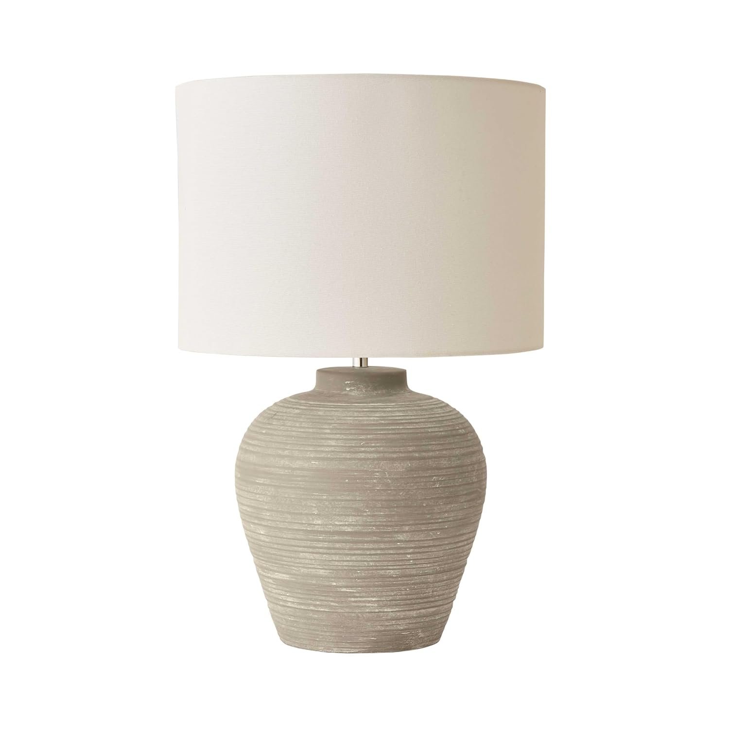 ValueLights | Reid Linen Drum Lamp Shade Stone Grey Ribbed Ceramic Large Table Lamp with Bulb | Table Lamps, Home Décor & Improvement Essential | Light Bulb Included