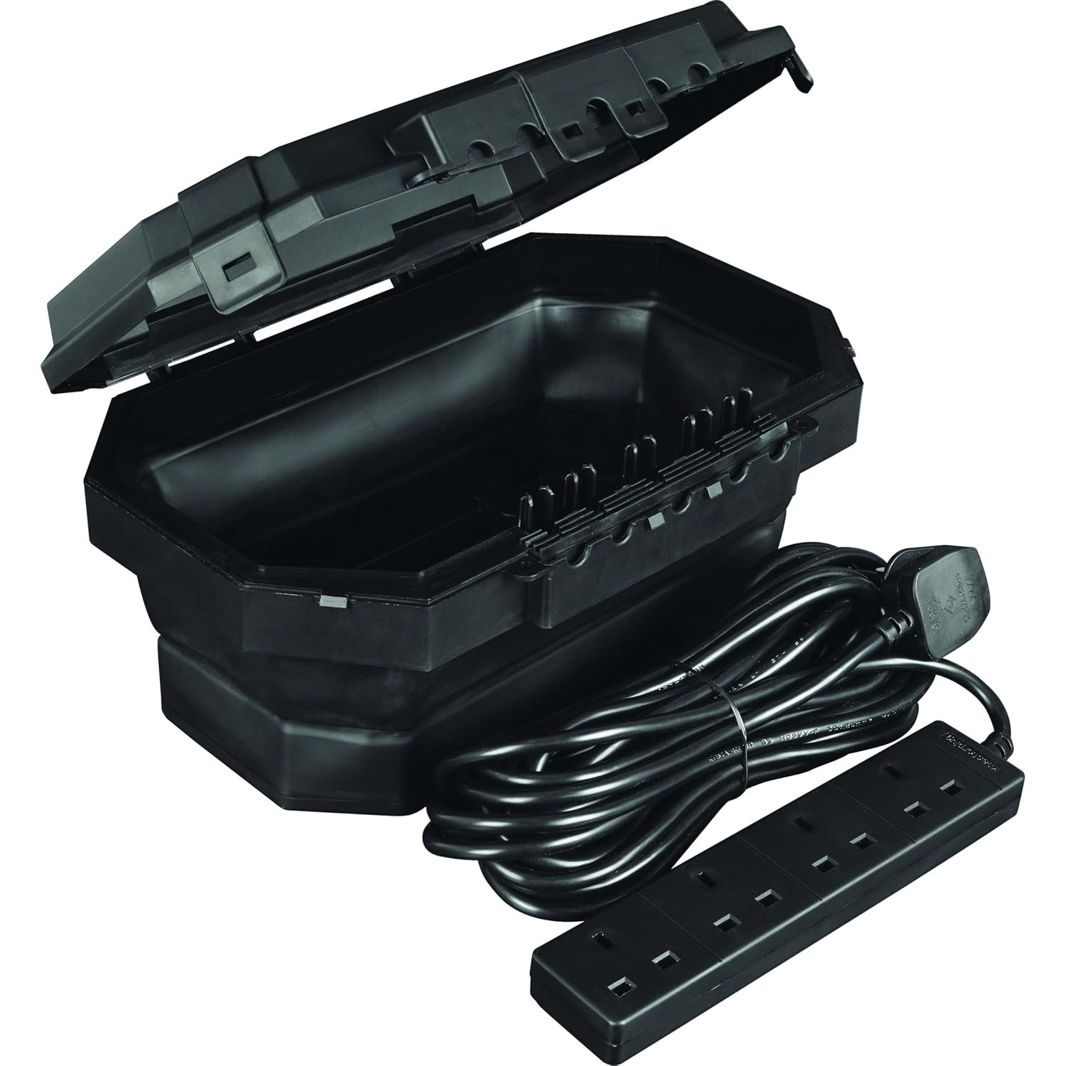 Masterplug Collapsible Electrical Connection Box, Cable Enclosure with 4 Plug Socket 8m Extension Lead, Weatherproof, Outdoor, H154mm x W376mm x D230mm, Black, IP54, WBCBBFG8B