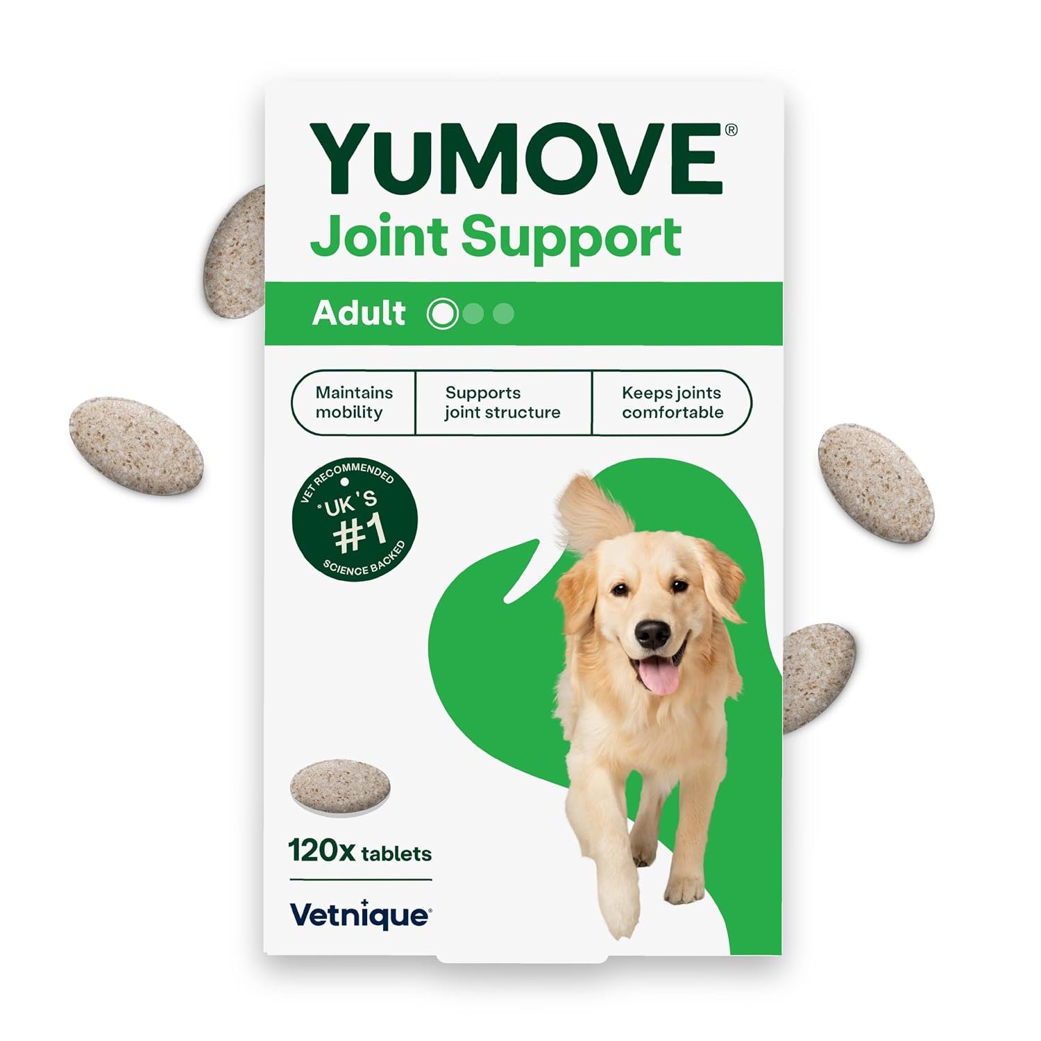 YuMOVE Joint Supplement for Dogs, Higher Strength for Joint Care, Essential Dog Hip and Joint Support for Adult Dogs Aged 6 to 8, 120 Tablets - Eco Friendly and Letter Box Ready Packaging