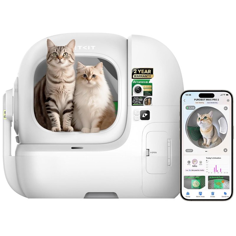 PETKIT PUROBOT MAX PRO 2 Self Cleaning Cat Litter Tray with AI Camera, Facial Recognition & Health Insights, Smart App & Odour Control Automatic Cat Litter Box, Quiet & Spacious for Multiple Cats