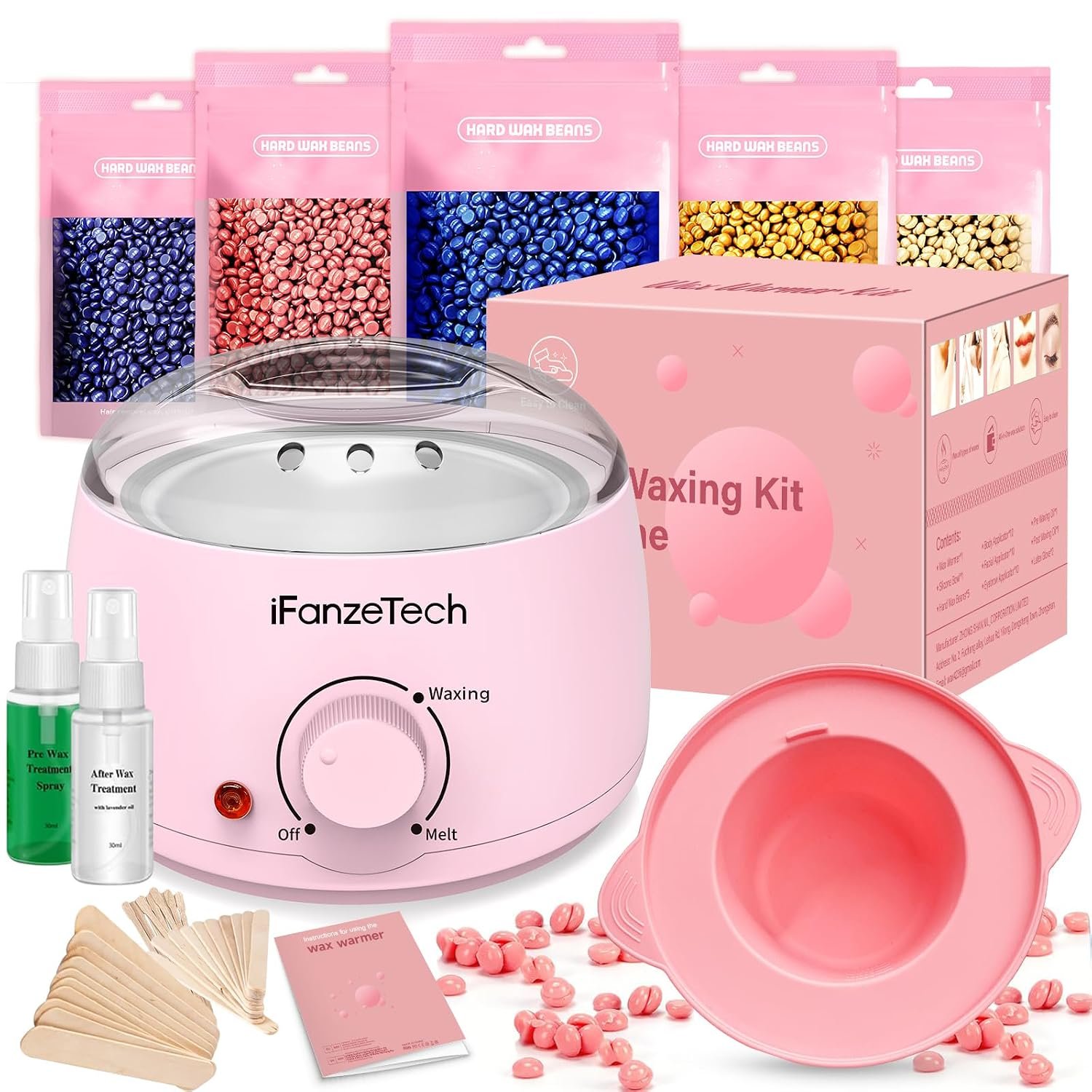 Waxing Kit, Wax Warmer, Wax Pot for Hair Removal: Wax Heater Kit for Waxing, 5 Packs Wax Beads and 30 Applicator Sticks, Painless Waxing Machine for Full Body