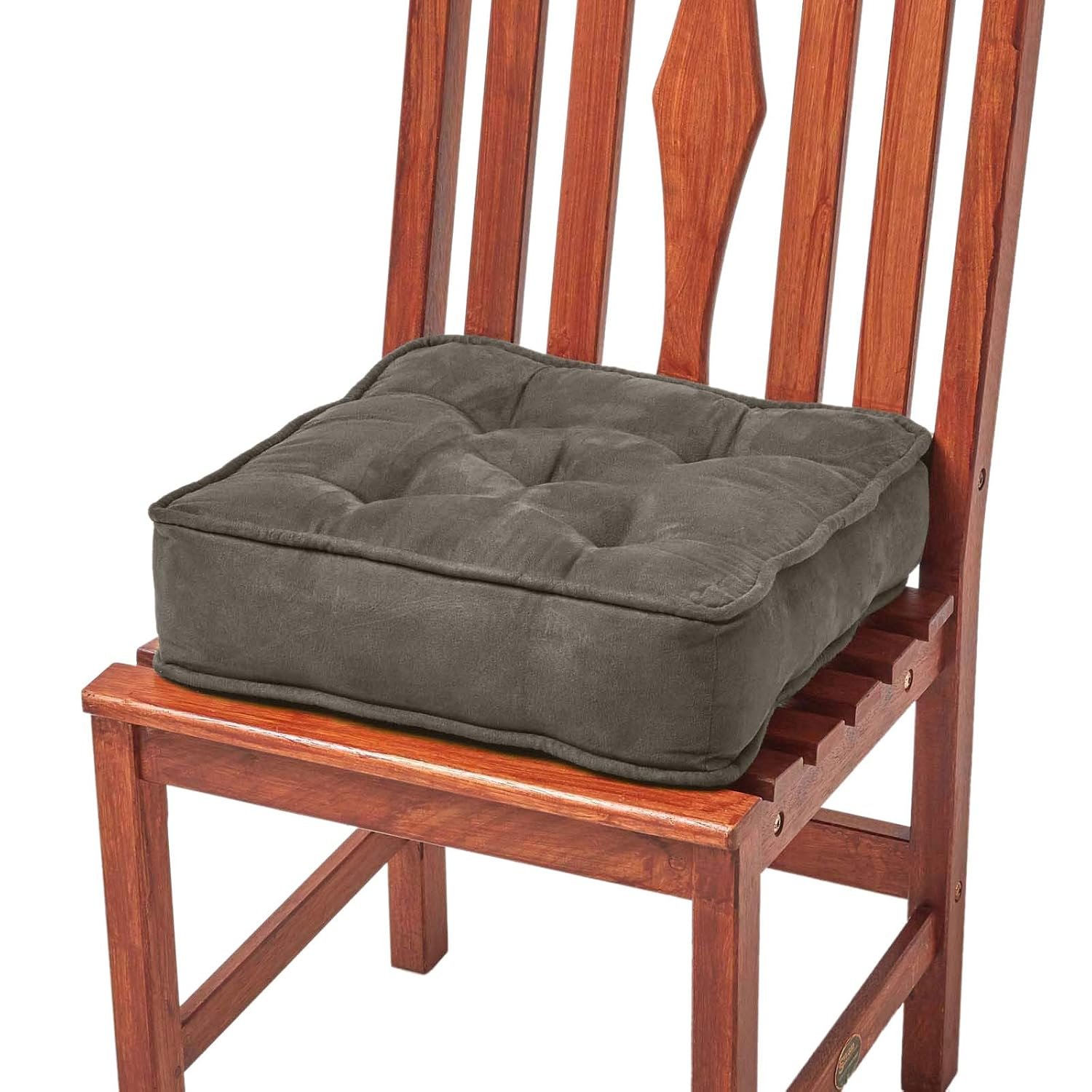 HOMESCAPES Grey Dining Chair Booster Cushion Large Firm 40cm Square Seat Pad with Supportive 10cm Thick Lift Luxury Soft Grey Faux Suede Cushion For The Elderly, Post-Operative and Pregnancy