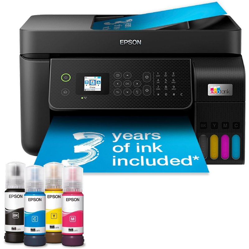 Epson EcoTank ET-4800 Ink Tank Printer | Home & Small Office Use | Wireless & Ethernet| A4 | Print, Copy, Scan, Fax | 3.7cm LCD Screen | ADF | Includes up to 3 Years of Ink
