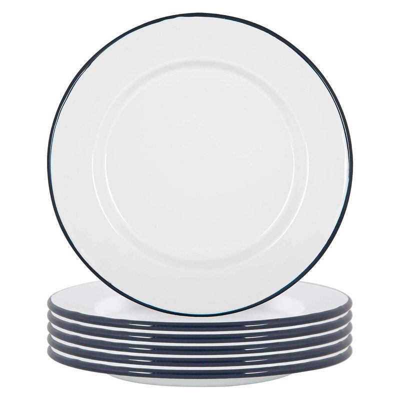Argon Tableware Enamel Dinner Plates - 25.5cm - Pack of 6 - Navy Dining Plates Lightweight Camping Large Dinner Dish for Appetisers, Starters, Mains, Sides, Desserts