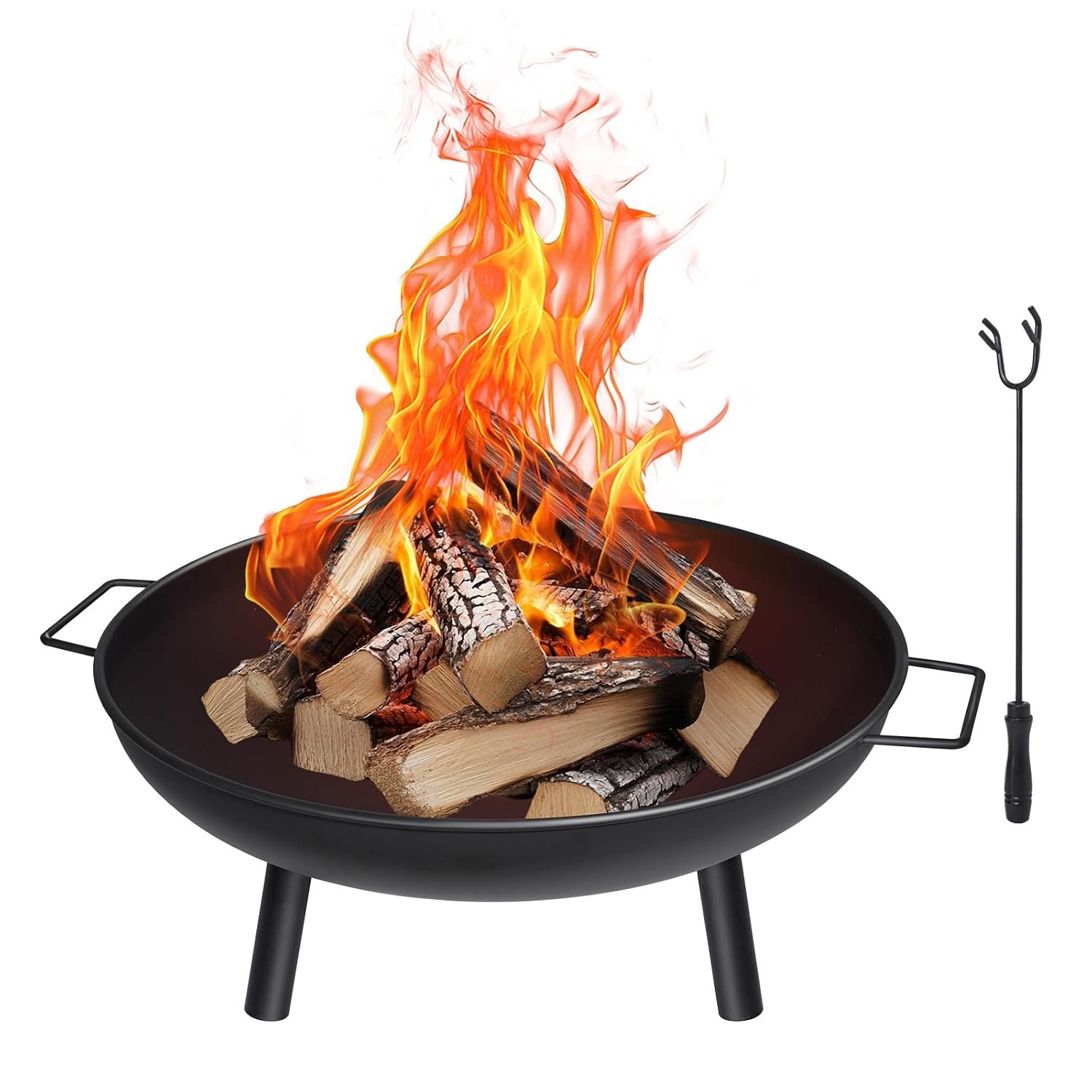 HYCHIKA Round Fire Pit 58cm, Outdoor Garden Fire Bowl Firepits for Patio, Balcony & Camping