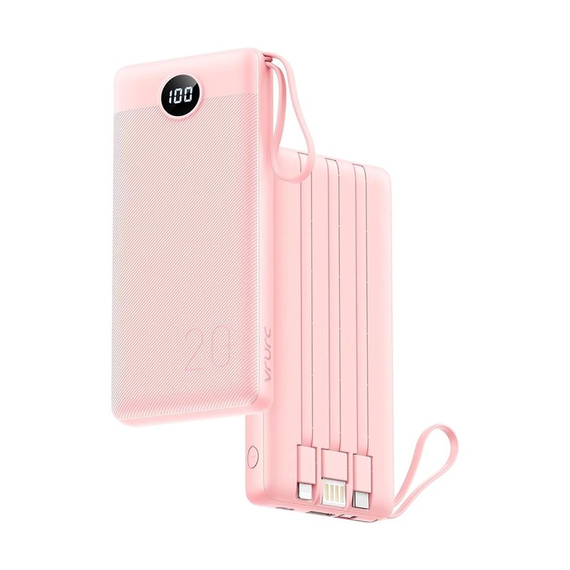 VRURC Portable Charger with Built in Fast Charging Cables,20000mAh Power Bank PD 18W QC 3.0 Quick Charge USB C Battery Pack with 5 Outputs & 2 Inputs Compatible with Smart phones