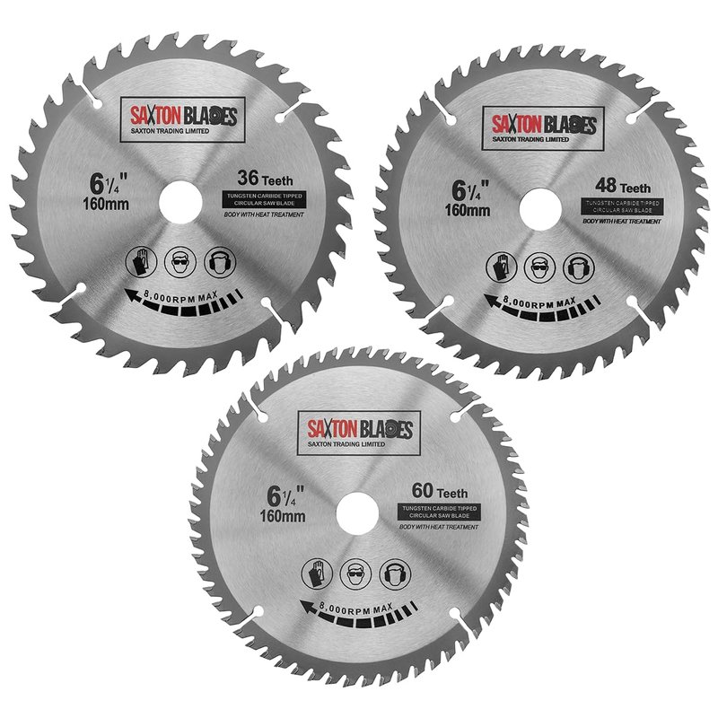 3x Saxton TCT Circular Wood Saw Blades 160mm x 20mm for Festool TS55 Bosch Makita Pack C