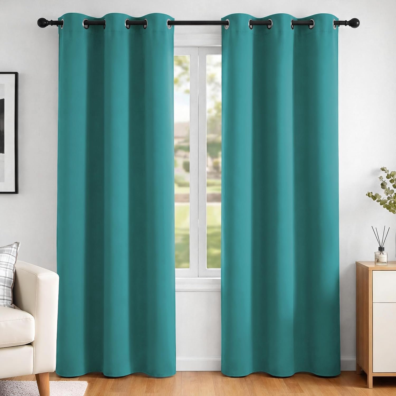 Deconovo Noise Reduction Blackout Curtains Thermal Insulated Eyelet Curtains for Baby Nursery Turquoise W42 x L84 Inch One Pair