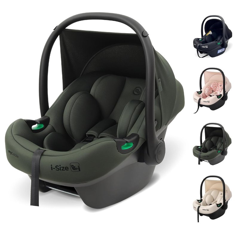 My Babiie MBCS02 i-Size Baby Car Seat - 40-87cm (Birth to 15 Months Approx.), R129, Group 0+, Lightweight Infant Carrier, Large Canopy, Newborn Insert, Adjustable Headrest - Forest Green