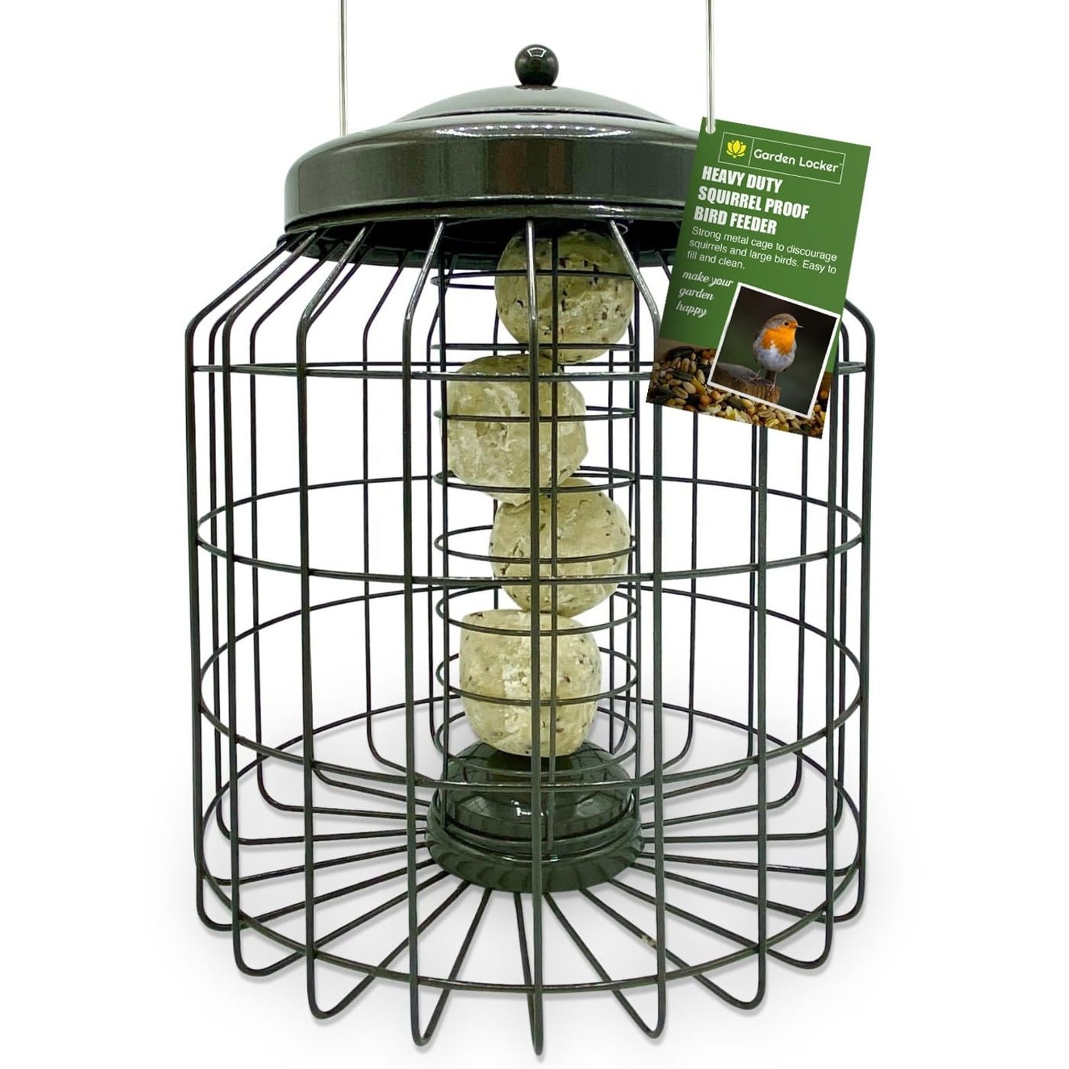 Garden Locker Squirrel Proof Suet Feeder – Large Metal Cage Bird Feeder, Weather-Resistant 41 cm Hanging Height x 24 cm