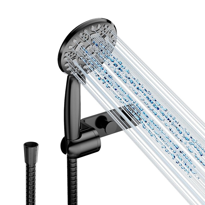 Cobbe Shower Head and Hose with Holder, High Pressure Shower Head with 8 Spray Modes, Universal Powerful Flow Rain Showerhead, Water Saving for Low Water Pressure, Black