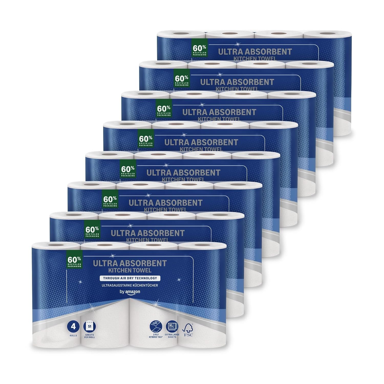 by Amazon Ultra Absorbent TAD Kitchen Roll, 32 Rolls (8 Packs of 4), 51 Sheets Per Roll, FSC Certified (Previously "Presto!")