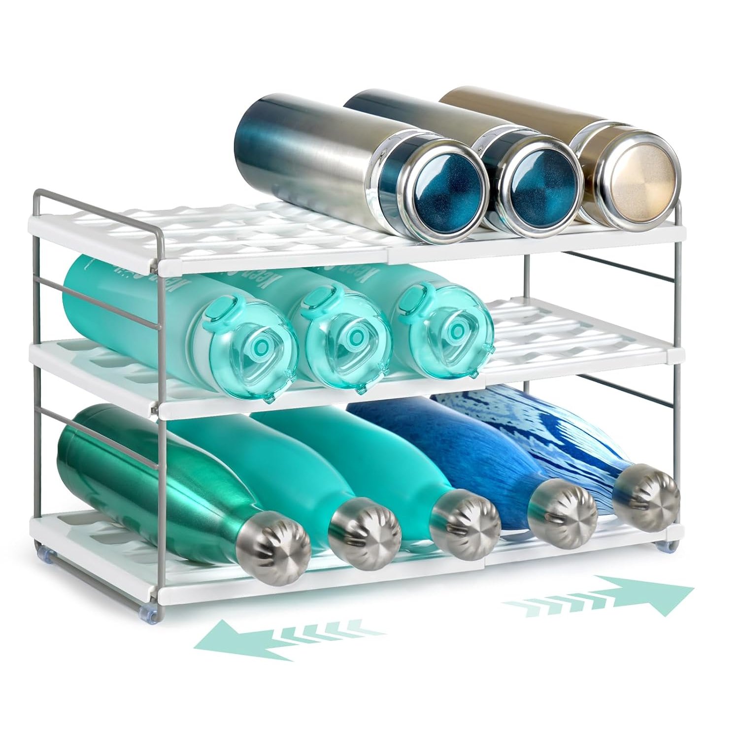 JUPELI Expandable Water Bottle Storage, Adjustable Bottle Holder & Organiser, Wine Rack Organiser for Kitchen Cupboard and Pantry Storage, Cabinets, 26.5 to 42 * 20 * 25.5 CM, White