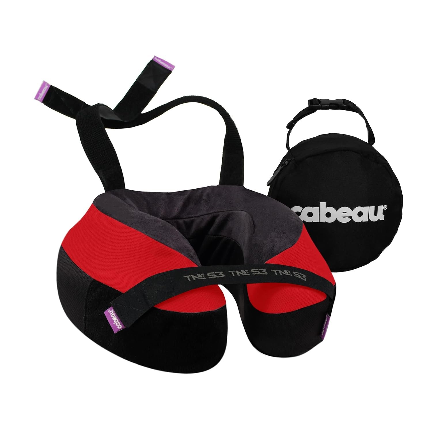 Cabeau The Neck's Evolution, TNE S3 Travel Neck Pillow Memory Foam Airplane Pillow - Neck Pillow with Attachment Straps - 360-Degree Support for Travel, Home, Office, and Gaming - (London Red)