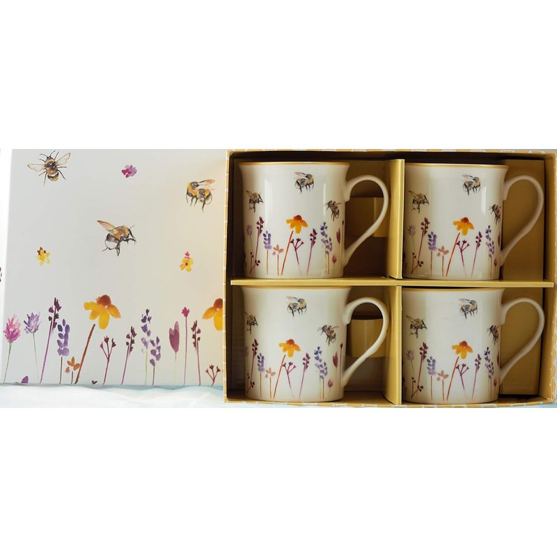 Lesser & Pavey Pretty Water Colour Busy Bees Design Fine China Mugs (Set of 4) 220 ml, Rose