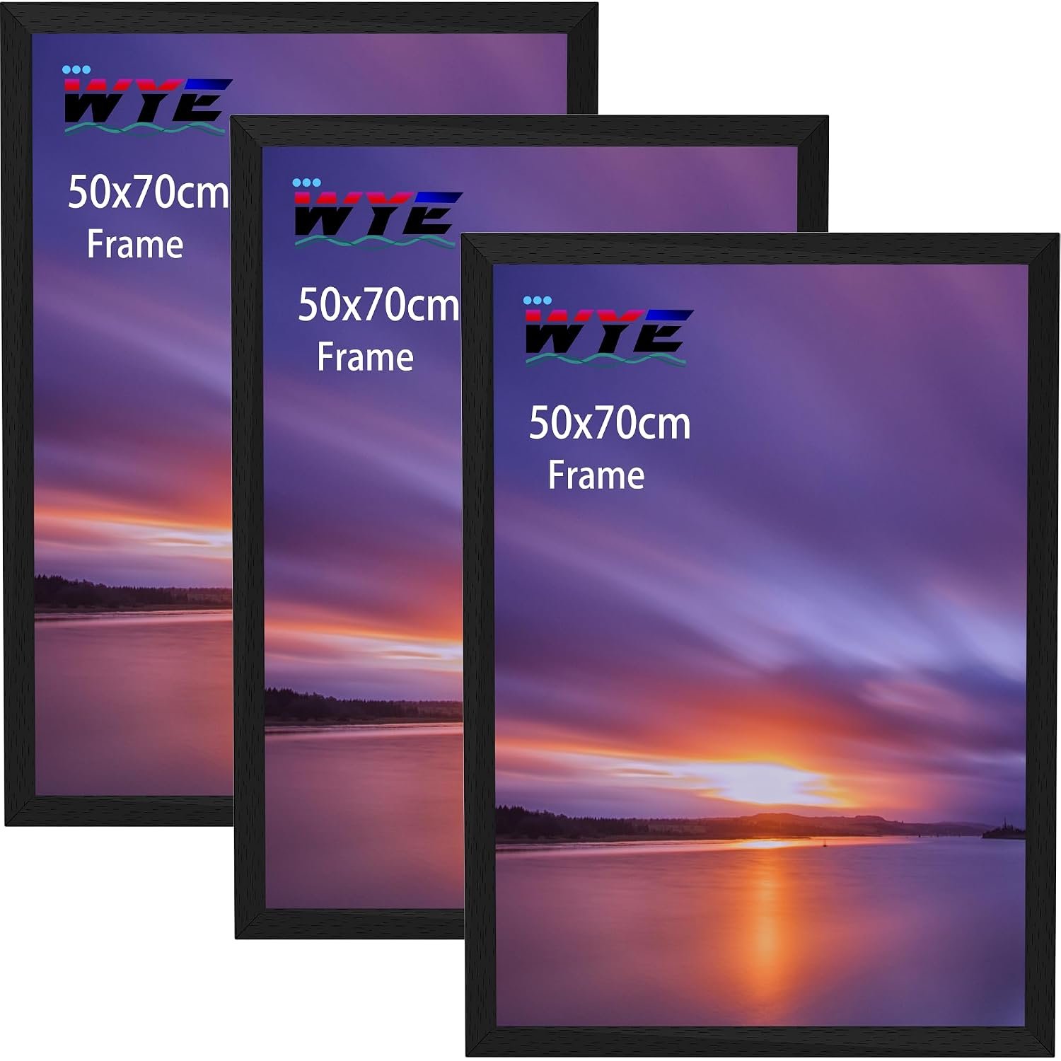 wyewye 50x70 cm Picture Frames 3 Pack Wood, Acrylic (Not Glass) 50x70 cm Photo Frame for Print, Certificate, Photo, Only Hang on the Wall, Black