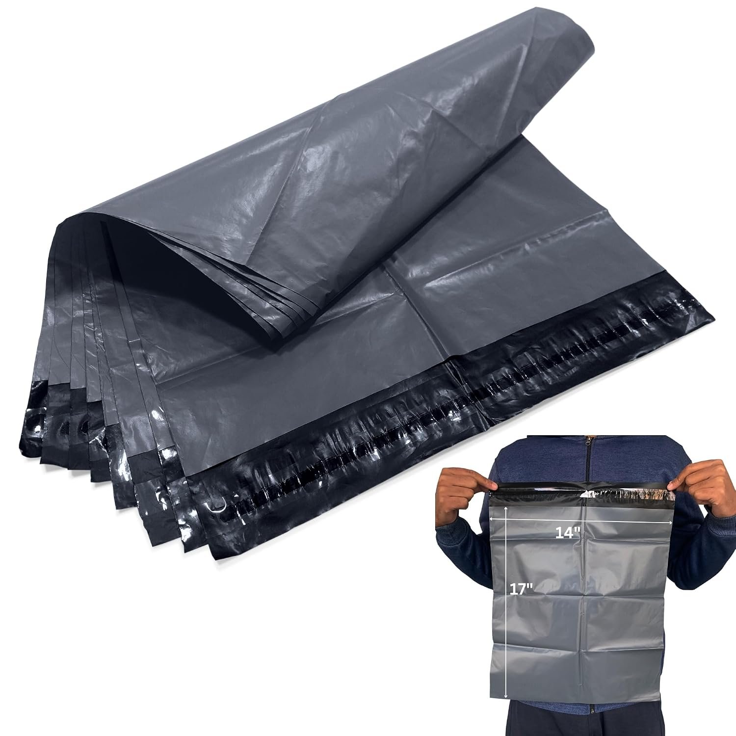 JeeJaan® 500 Grey Parcel Bags 14" x 17" (355 x 432mm) Strong Self Seal Recyclable Mailing Bags for Postage Envelopes Courier Shipping Bags