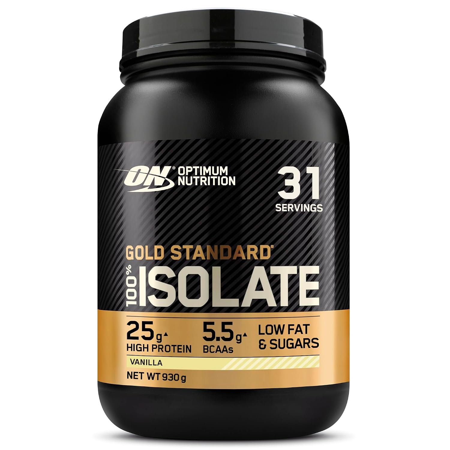 Optimum Nutrition ON Gold Standard 100% Isolate Pure Whey Protein, Naturally Occurring BCAAs and Glutamine, Pre and Post Workout, Vanilla Flavour, 31 Servings, 930 g