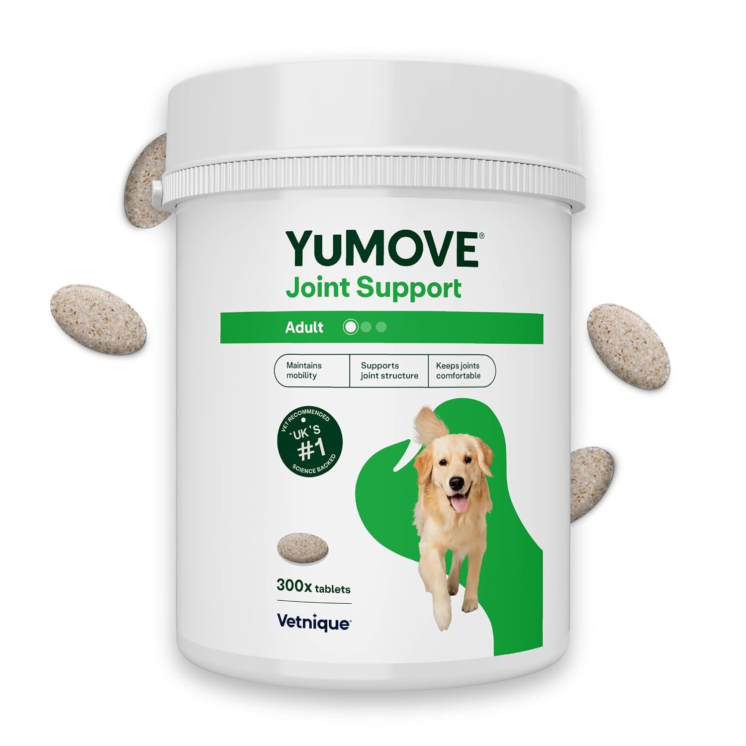 YuMOVE Joint Supplement for Dogs, Essential Dog Hip and Joint Aid, for Stiff Adult Dogs with Glucosamine, Chondroitin & Green Lipped Mussel, Aged 6 to 8 Years, 300 Tablets