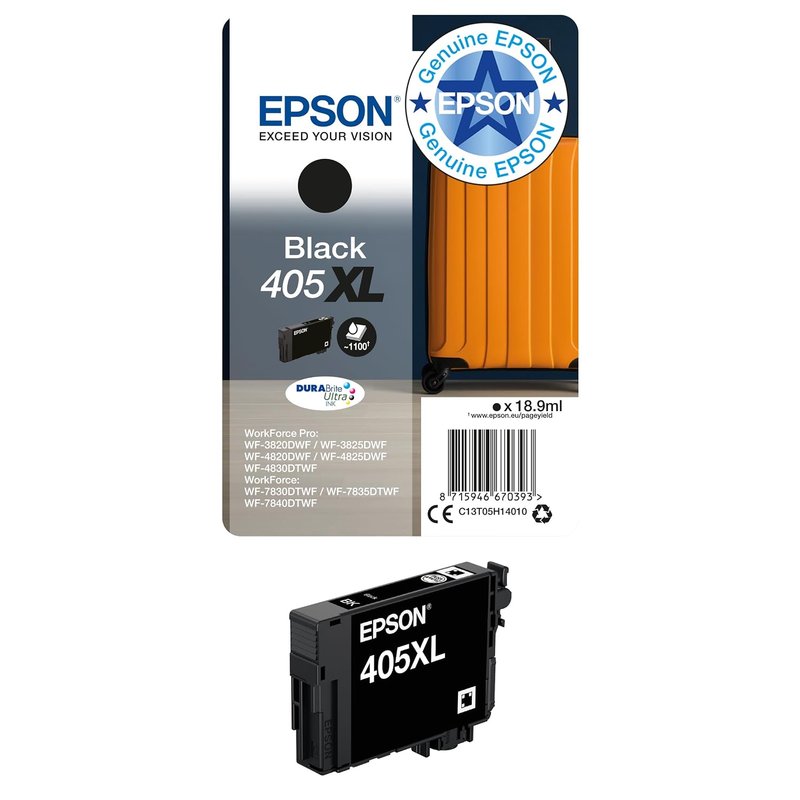 Epson 405XL Black Suitcase High Yield Genuine, DURABrite Ultra Ink,XL High Capacity