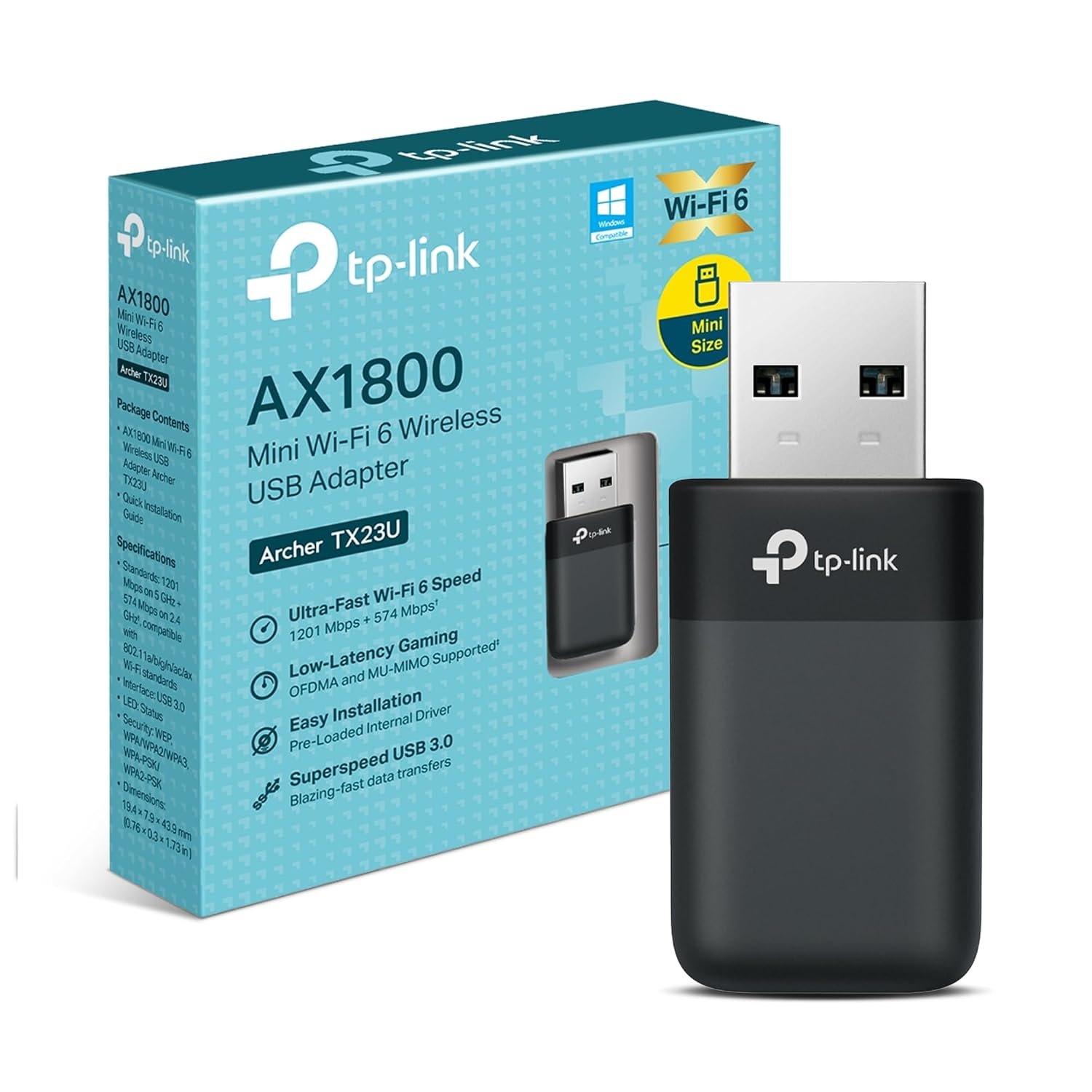NEW TP-Link Archer TX23U AX1800Mbps WiFi Dongle for PC, WiFi 6 Dual-Band USB WiFi Adapter, USB 3.0, MU-MIMO & OFDMA, WPA3 Security, Miniature Design, Plug & Play, Gaming/Streaming for Win 10/11
