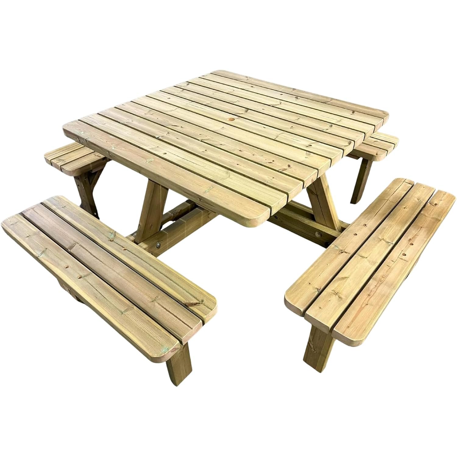 MG Timber Products: Handmade 8-Seater Square Picnic Table/Pub Bench. Made From Premium Furniture Grade Swedish Redwood, (RND Corners)