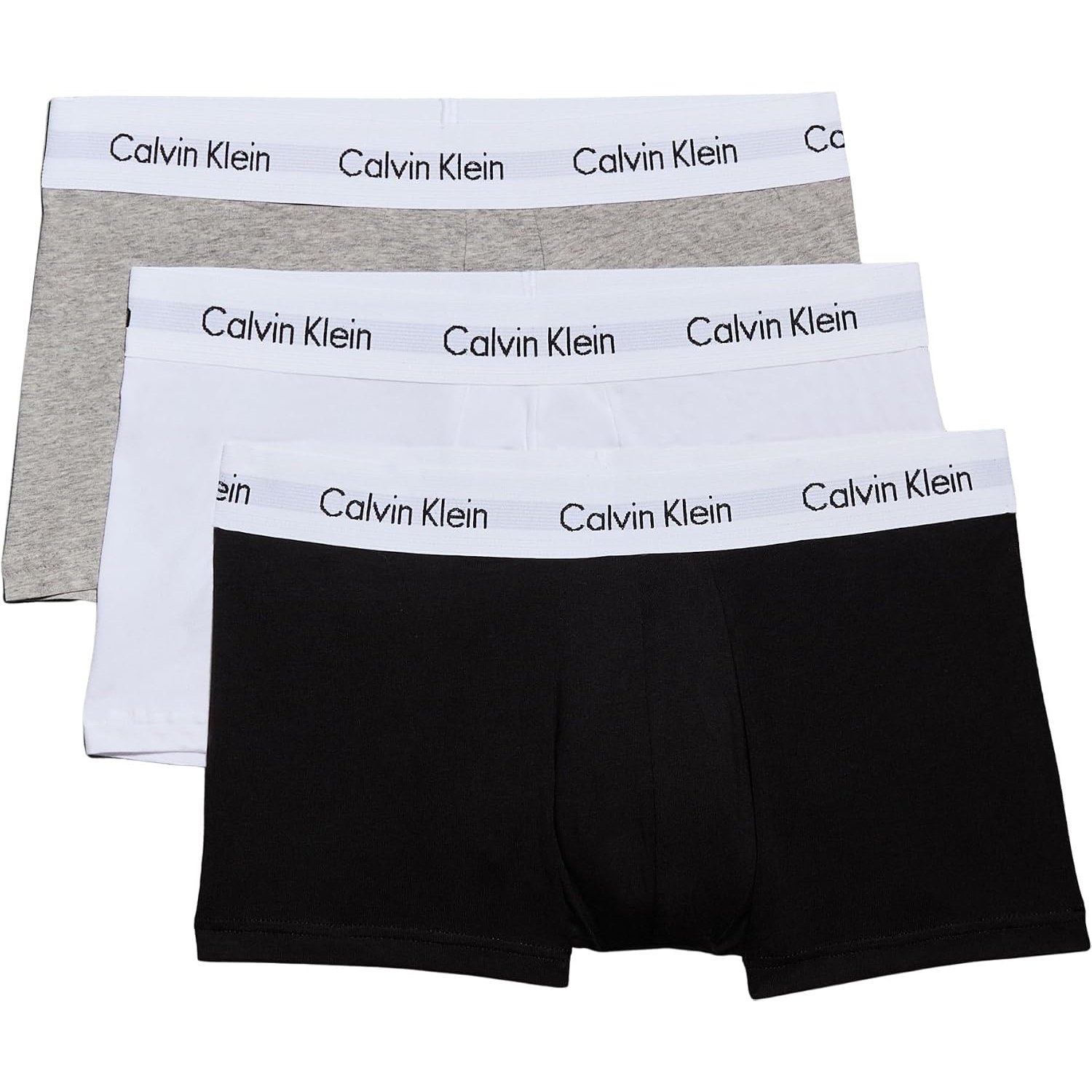 Calvin Klein Men’s 3 Pack Low Rise Trunks, Multicolour (Black/White/Grey Heather), XL