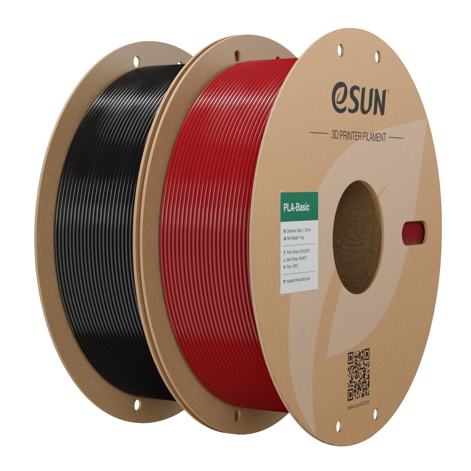 eSUN PLA Filament 1.75mm, PLA Basic 3D Printing Filament Dimensional Accuracy +/- 0.05mm, 1KG per Spool, 2 Spools for 3D Printers,Fire Engine Red+Black