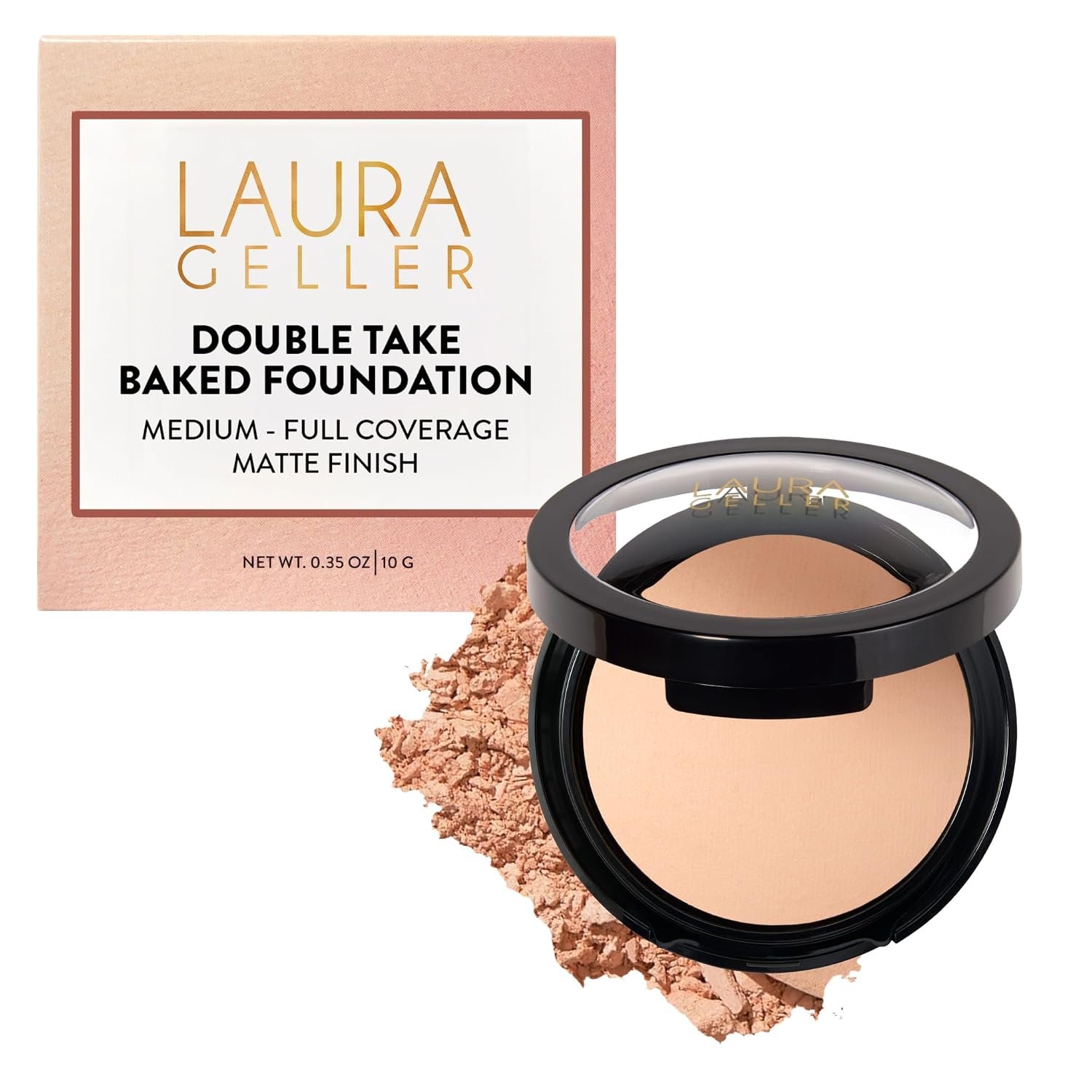 LAURA GELLER NEW YORK Baked Double Take Powder Foundation - Porcelain - Buildable Medium to Full Coverage - Matte Finish