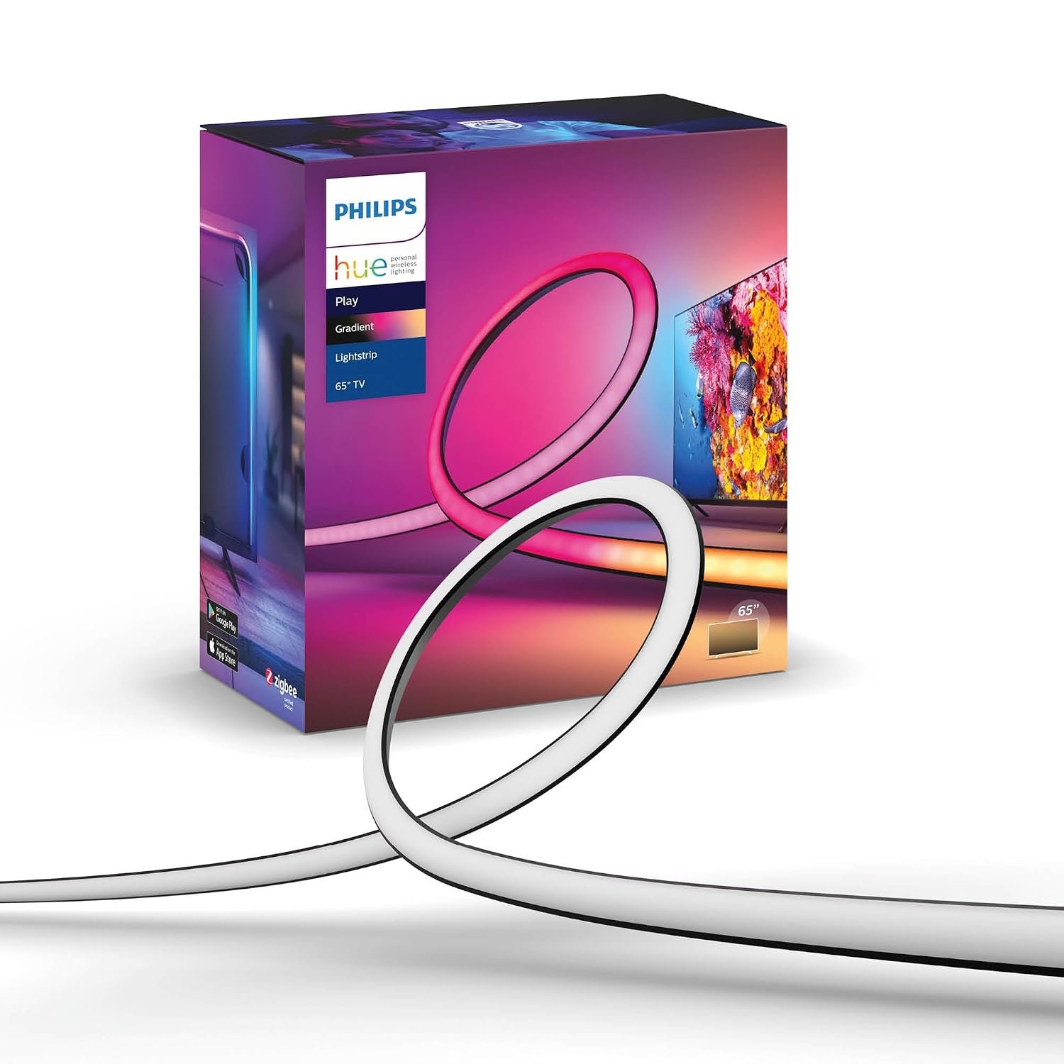 Philips Hue Gradient Lightstrip for 65 Inch TV, Sync with Media and Gaming, LED Entertainment Smart Lighting with Voice Control, Gaming Light Compatible with Alexa, Google Assistant