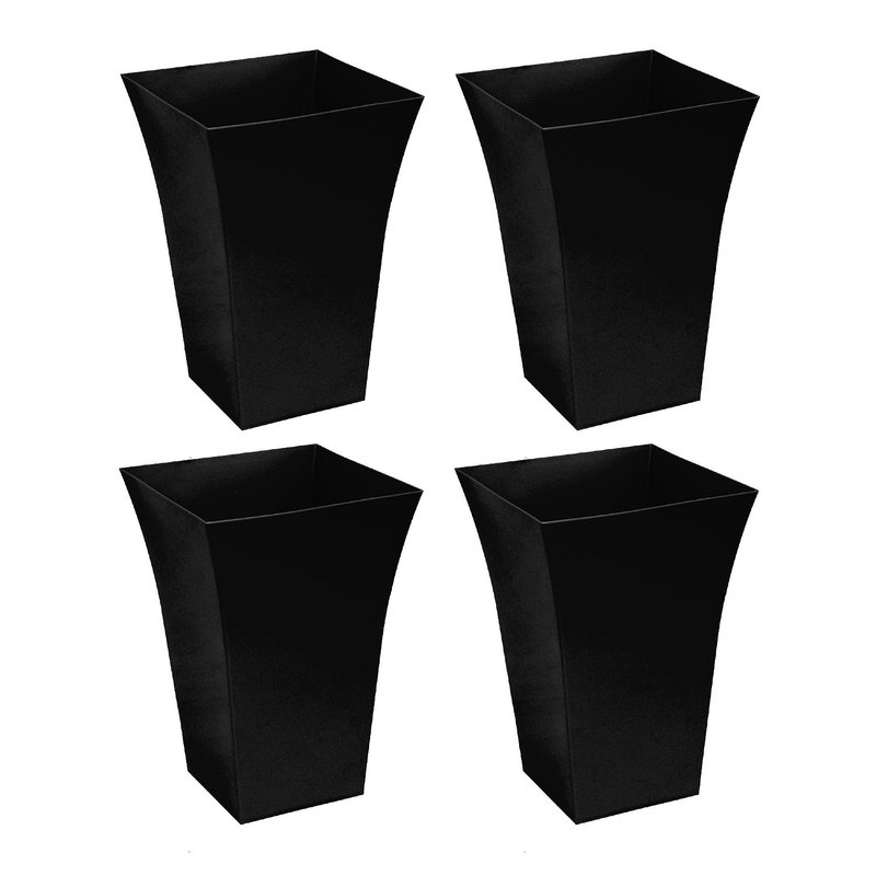 CrazyGadget® Large Milano Tall Planter Square Plastic Garden Flower Plant Pot Gloss Finish - for Indoor and Ourdoor (Black, 4)
