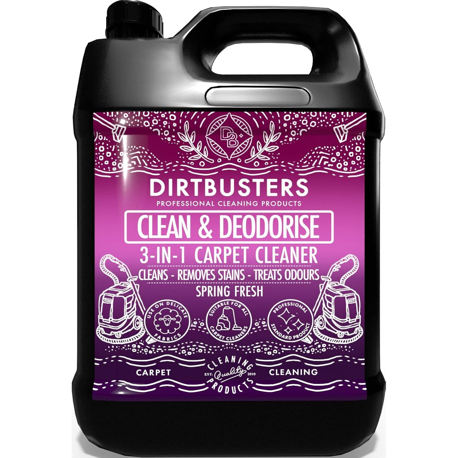 Dirtbusters Carpet Shampoo Cleaner Solution (5L) Clean & Deodorise With Stains Cleaning Remover And Odor Treatment,Spring Fresh