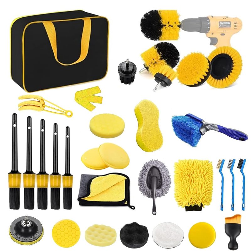 Car Detailing Kit 31 Pcs Car Cleaning Kit Interior Exterior Car Care Detailing Set Car Duster Polishing Pads Set for Cleaning Car Motorcycle Bike Wheels Engine Emblems Leather Dashboard Air Vent