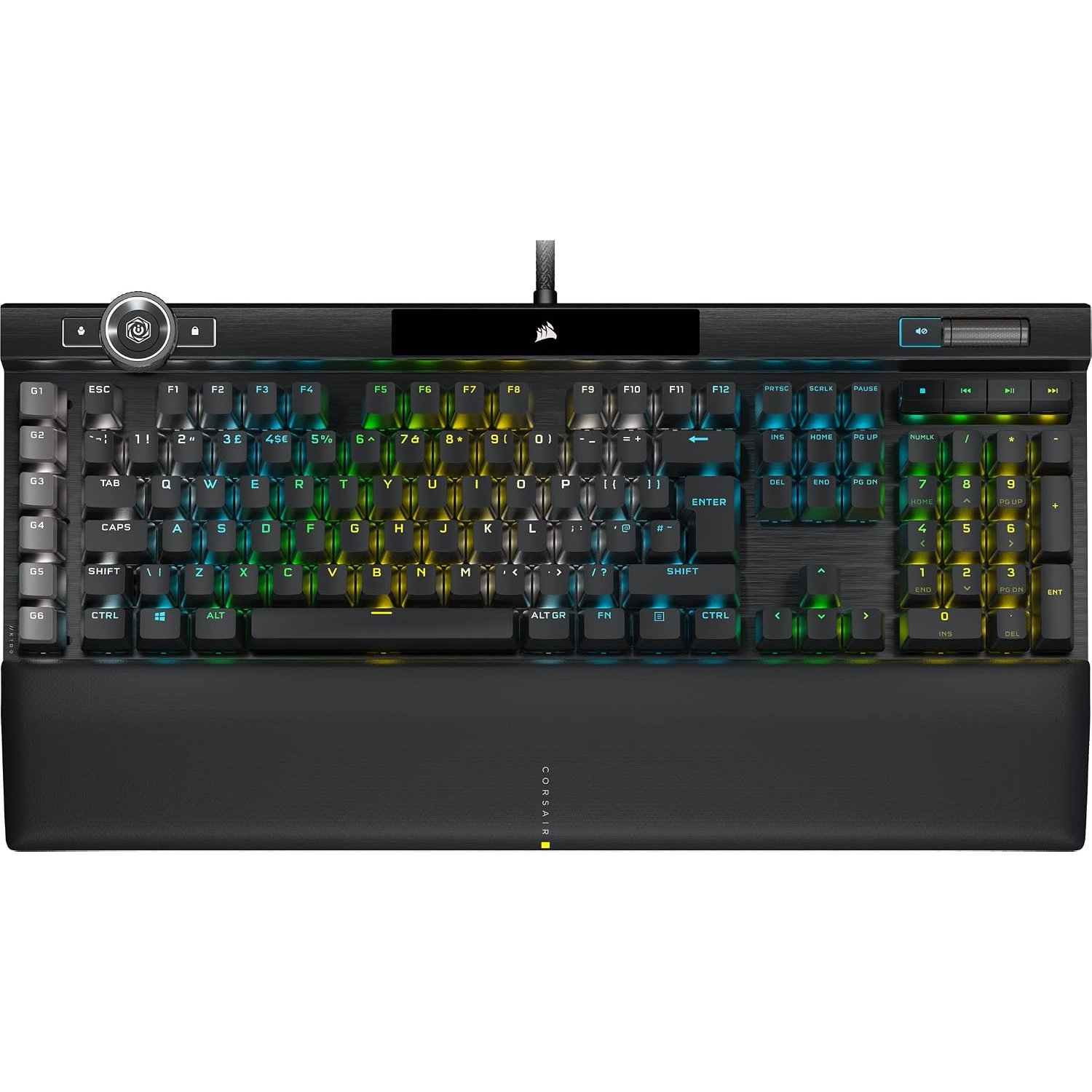 Corsair K100 RGB Optical-Mechanical Gaming Keyboard OPX Keyswitches: Hyper-fast & Linear, Leatherette Palm Rest, PBT Double-Shot Keycaps, Elgato Stream Deck Integration QWERTY, Black