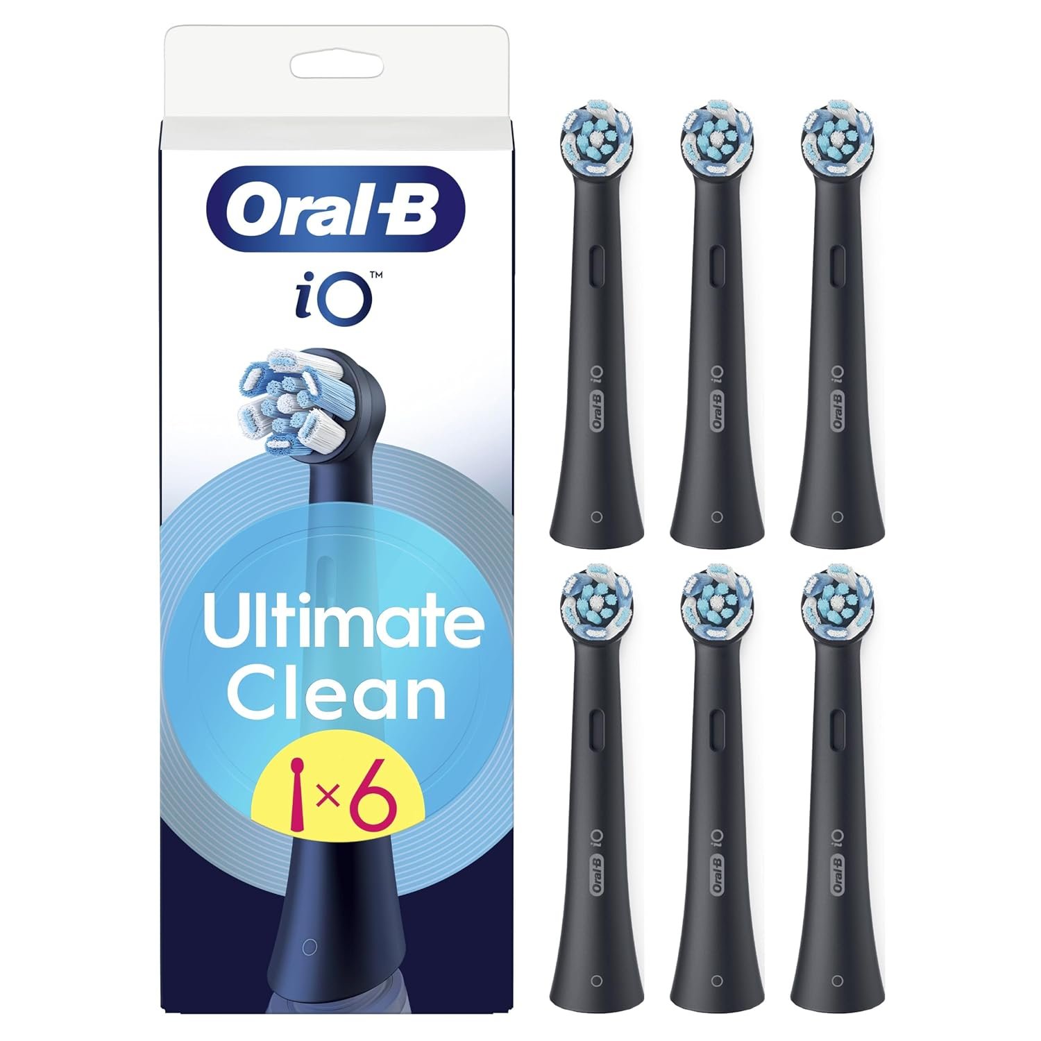 Oral-B iO Series Ultimate Clean Replacement Brush Heads, 6 Count, Black - Original Round Heads, Crisscross Bristles, Deep Cleaning, Plaque Removal, Compatible with iO Electric Toothbrushes