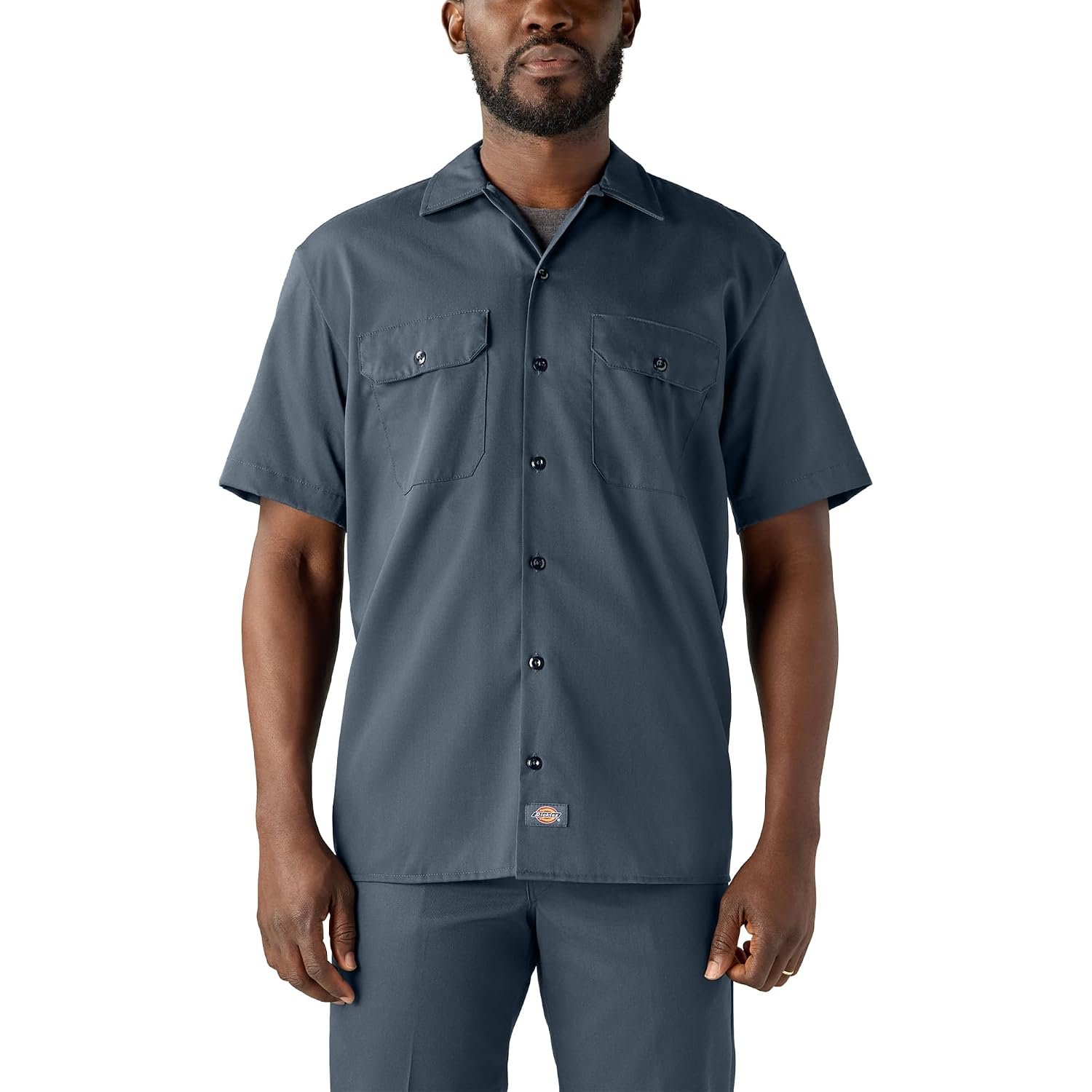 Dickies Men’s Short Sleeve Work Shirt – Durable Twill Button Down Shirts for Men, Lightweight Uniform for Daily Wear, Airforce Blue, XXXXXL