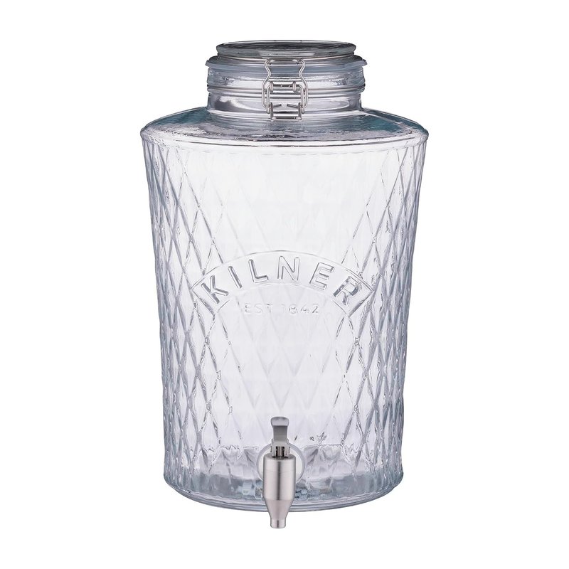 KILNER Diamond Drinks Dispenser with Tap, 8 Litres, 27.5 x 22.5 x 35.5 cm, Swing Top & Gastro Tap Made of Stainless Steel, High-Quality, Drip-Proof Drink Dispenser for Easy Refill